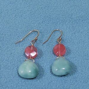 Semi Precious Stone Earrings, Blue-green & Coral